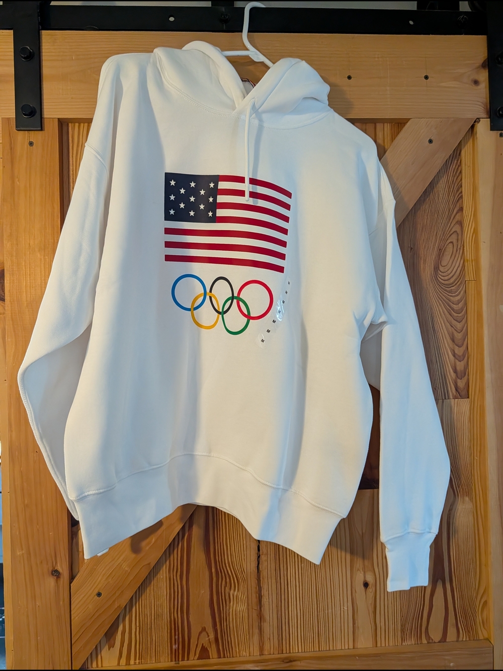Ralph Lauren White Hoodie with USA Flag and Olympic Rings